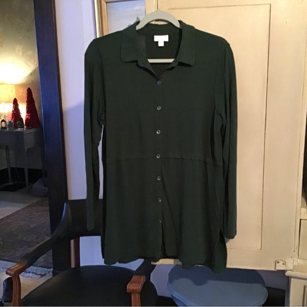 J Jill Dark Green Button-Up Long Sleeve Shirt M